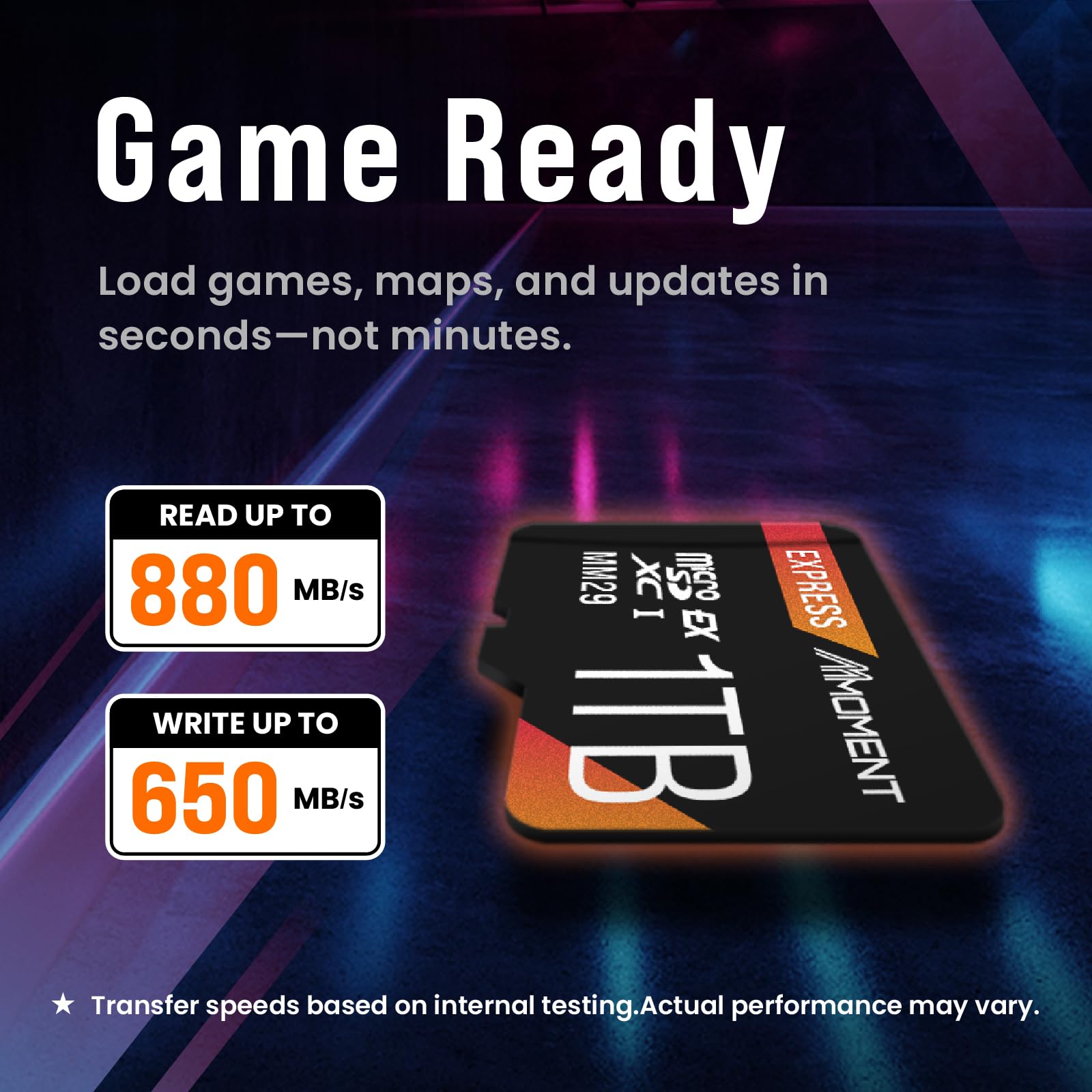 MMOMENT Scheda di memoria micro SD Express da 1 TB per Nintendo Switch 2, scheda micro SD, EX600, PCIe gen3x1, fino a 880 MB/s in lettura e 650 MB/s in scrittura, scheda di memoria da gioco (MM29)