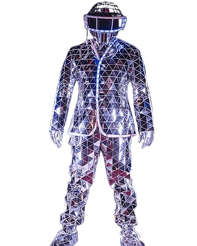Mirror Man Glass Mask Disco Party DJ Adult Costume Stage Dress Performance Halloween Cosplay Christmas Clothing