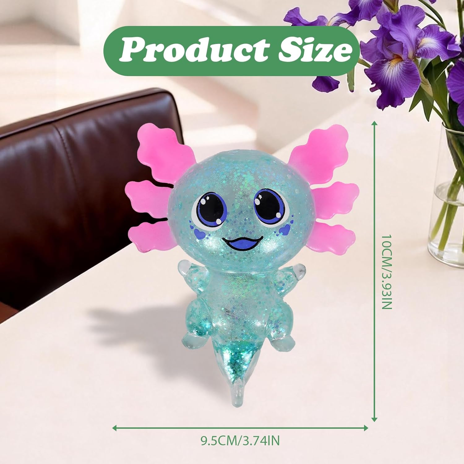 Axolotl Squishy Stress Ball, Soft TPR Slow Rising Squeeze Toy, Cute Axolotl Fidget Toy for Stress Relief, Anxiety Calming Sensory Toy for Kids Adults(Green BigEars Axolotl)