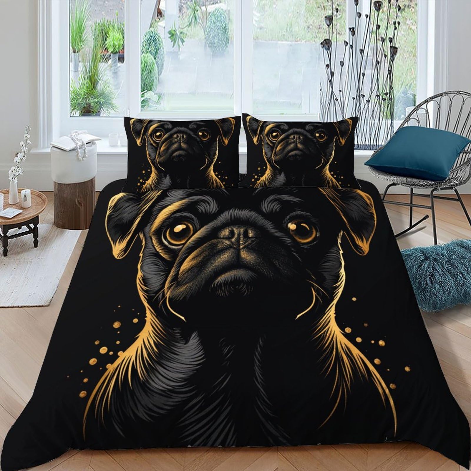 Housse de couette Bullchien king 220x240cm avec 2 taies d'oreiller microfibre
