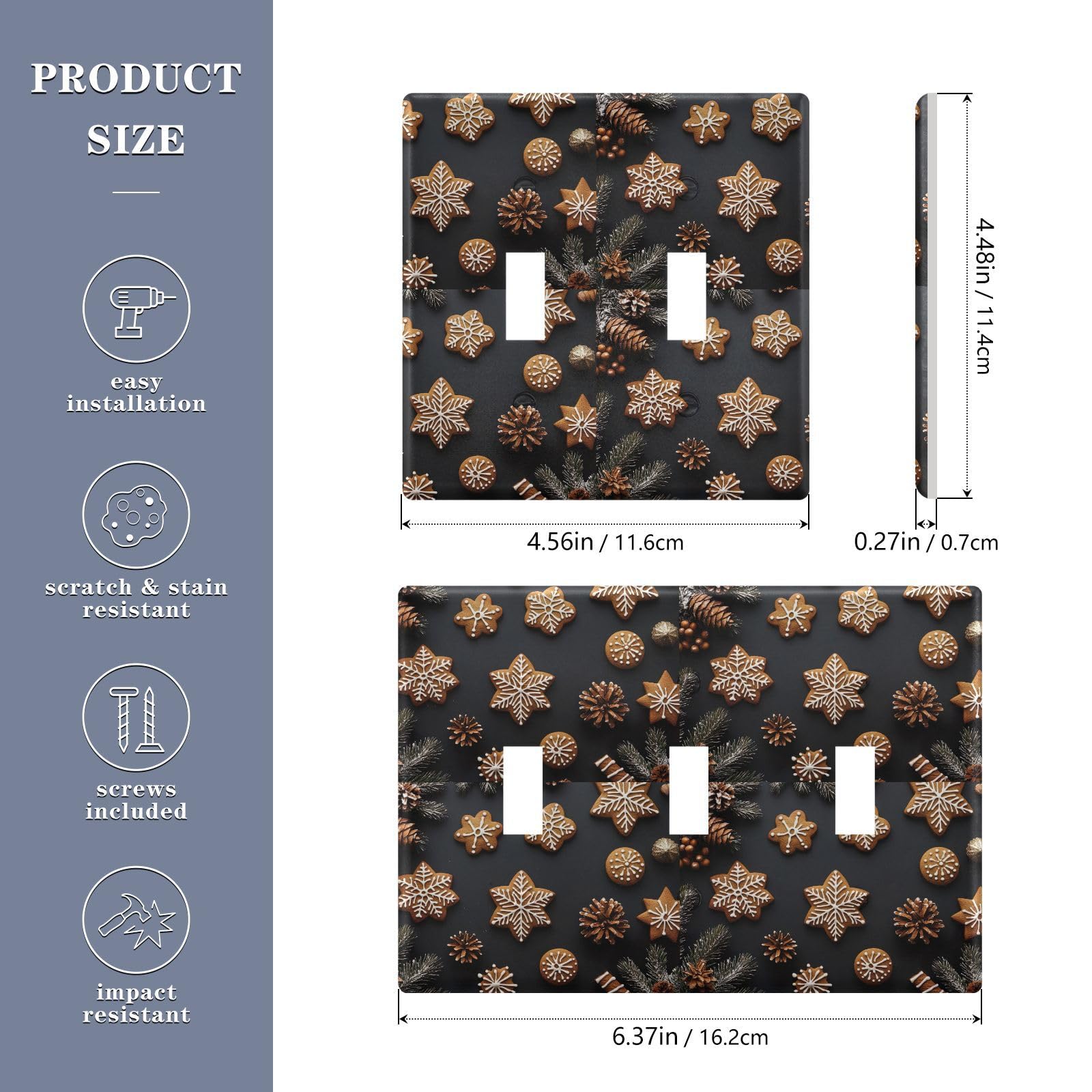 Light Switch Cover Christmas Gingerbread Man Cookies Wall Plates for Electrical Outlets 3 Gang 202b6393