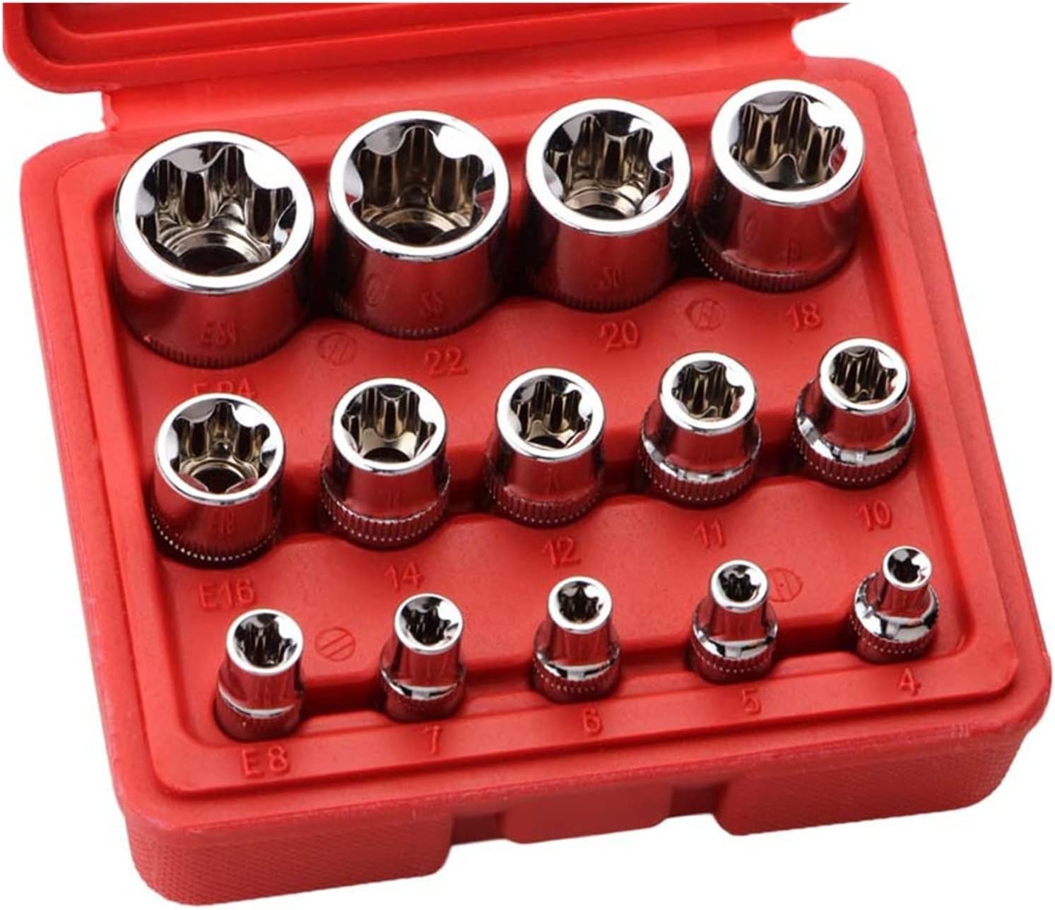 CRV Material 14pcs/Set E Torx Star Female Bit Socket Set 1/2" 3/8" 1/4" Drive E4 - E24 Repair Tool Hand Tool Set