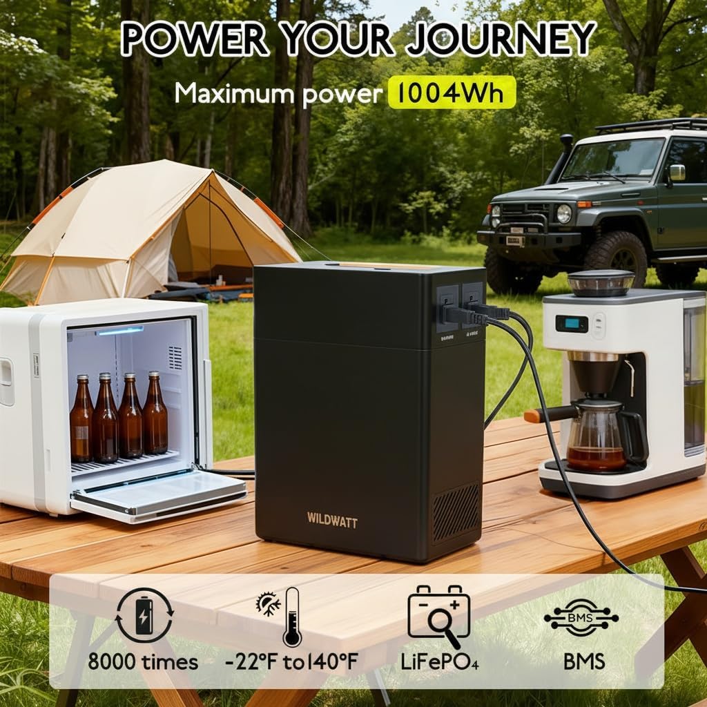 Portable Power Station 1004Wh,Safe LiFePO4 Battery 200W Peak AC Outlet,18.74lb Compact Lightweight for Outdoor Fishing,Camping,Emergency RV,Home Backup,Hunting,Live Streaming Black Direct AC