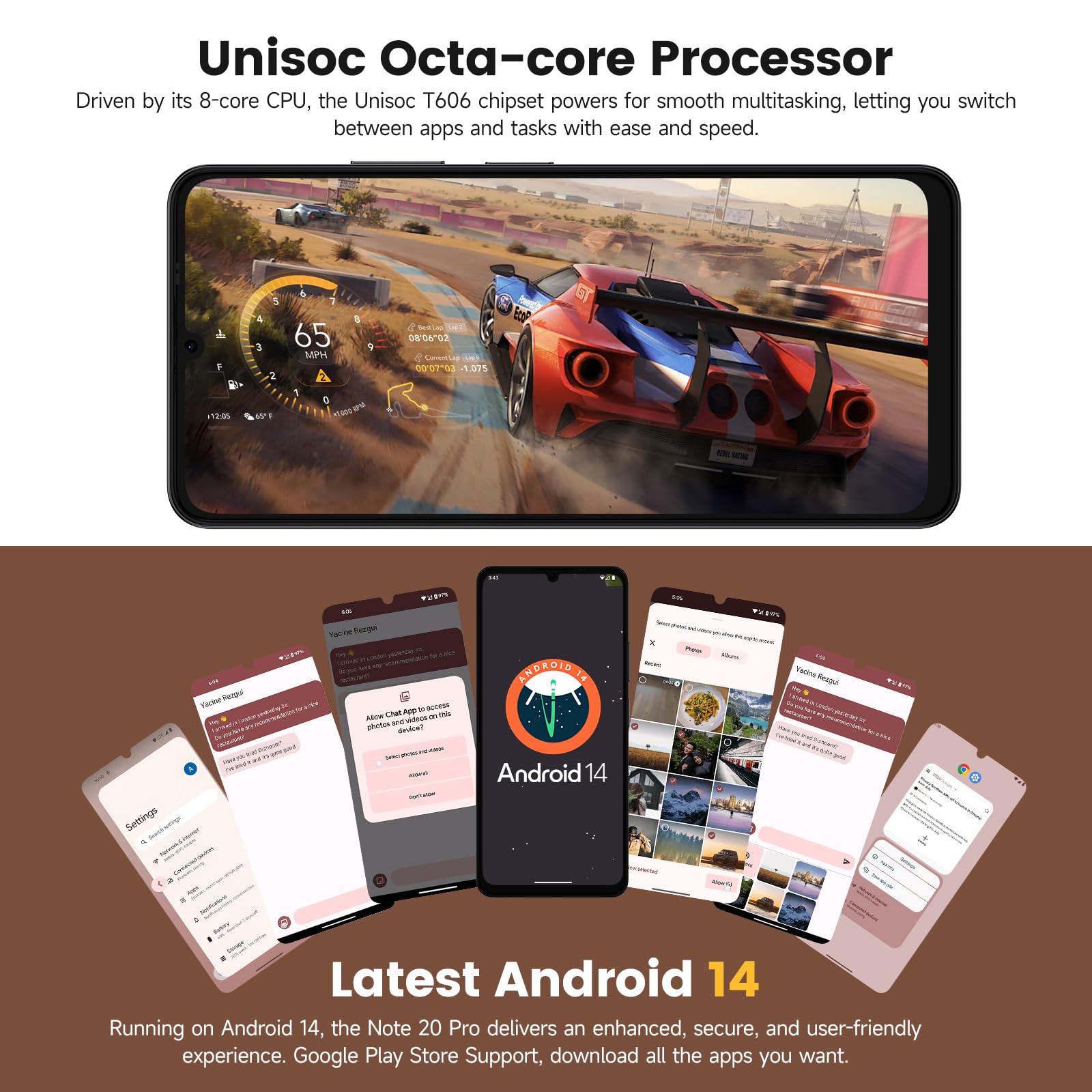 Ulefone Note 20 Pro Smartphone Android 14(2024), Octa-Core, 8GB + 256GB, 6.75" HD+/90Hz, Batteria 6000mAh/18W, 4G Telefono Cellulare 50MP, Cellulari Dual SIM/Fingerprint/Face ID/OTG/2 anni di garanzia