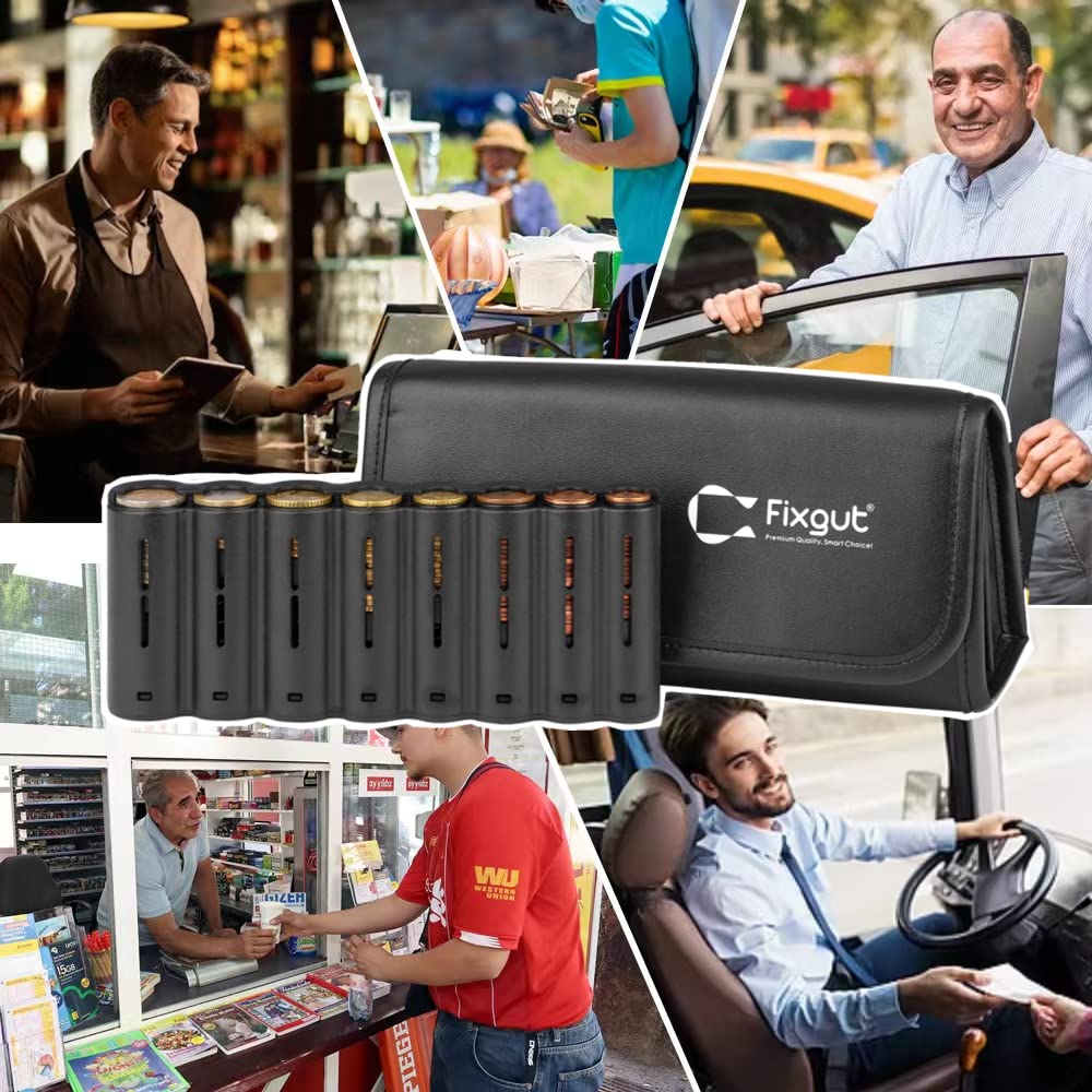 Fixgut® Portefeuille de serveur en cuir synthétique avec distributeur de pièces, sac de serveur avec trieur de pièces euro et sangle de transport, chauffeur de bus, pub et restaurant.