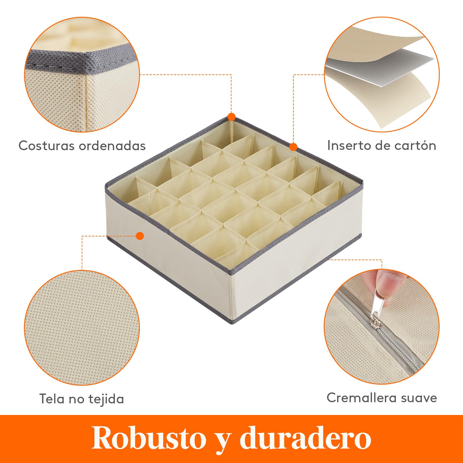 Lifewit Set de 6 Organizador de Cajones y Separador, Cajas de Almacenaje Plegables de Tela para Armario, Khaki