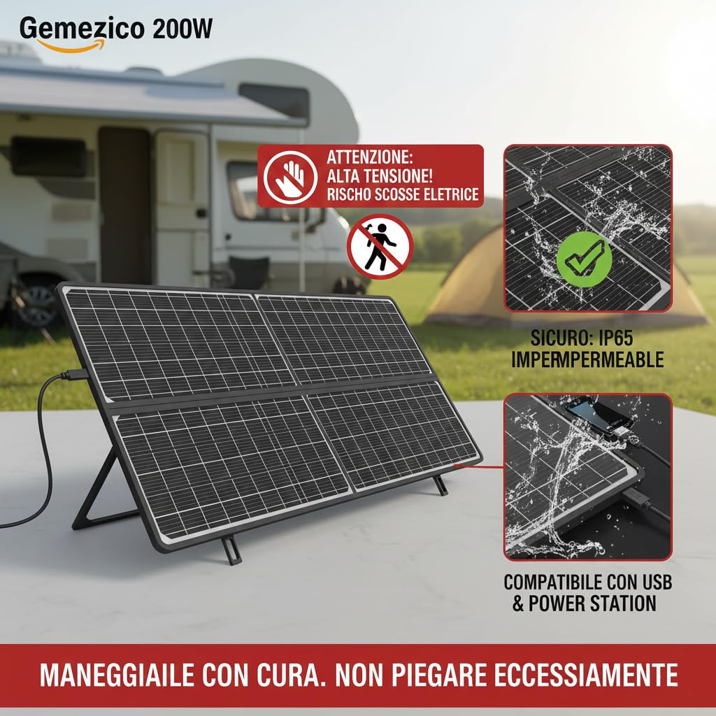 Panneau solaire portable 200 W - Chargeur solaire pliable avec kit multi-connecteurs et sorties USB - Panneaux solaires étanches