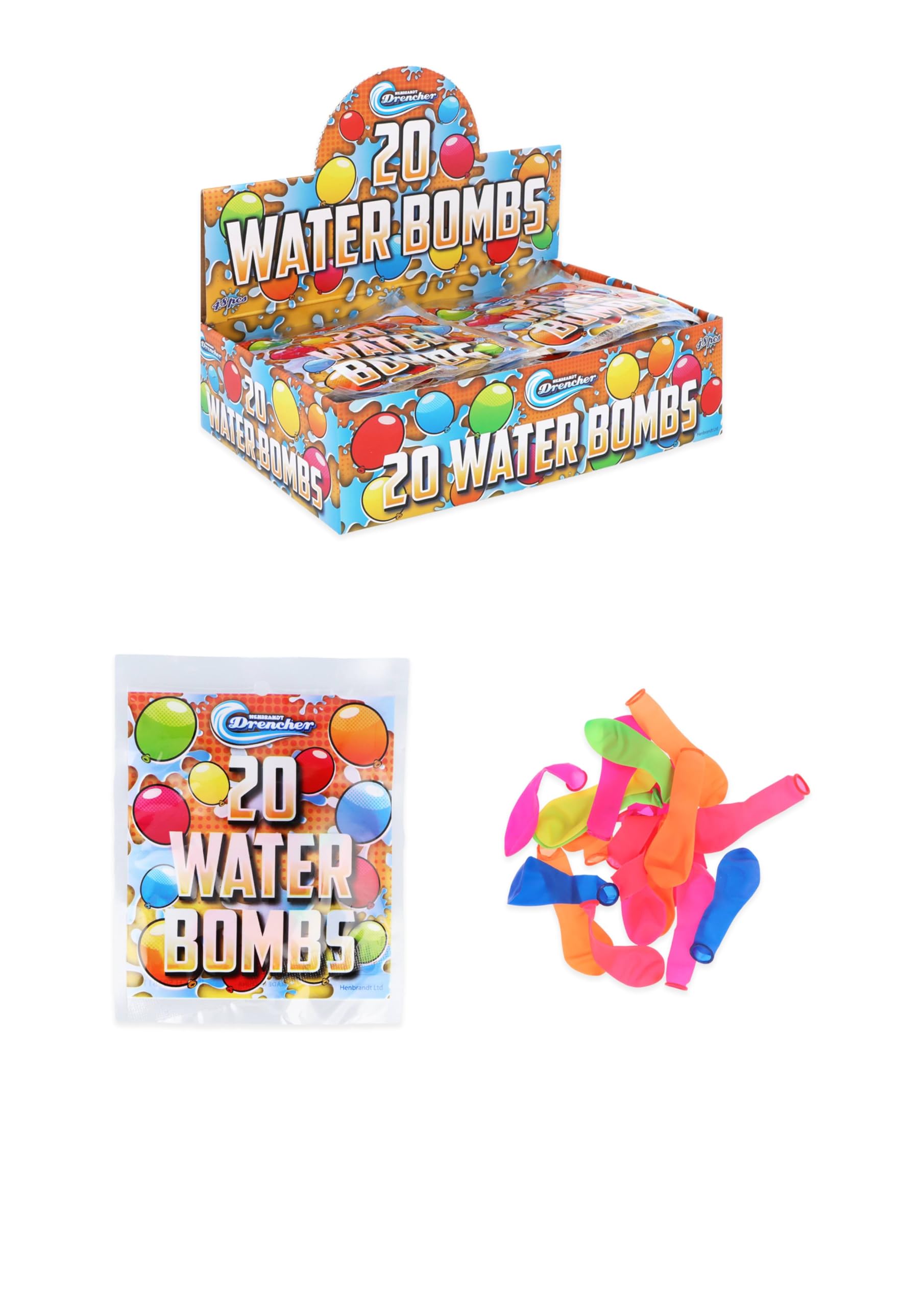 Henbrandt 200 x Water Bombs 6 Assorted Colours 10 Packs of 20 Water Bomb Balloons for Birthdays and Summer Fun Garden Party Games Party Favour Loot Bag Filler for Kids