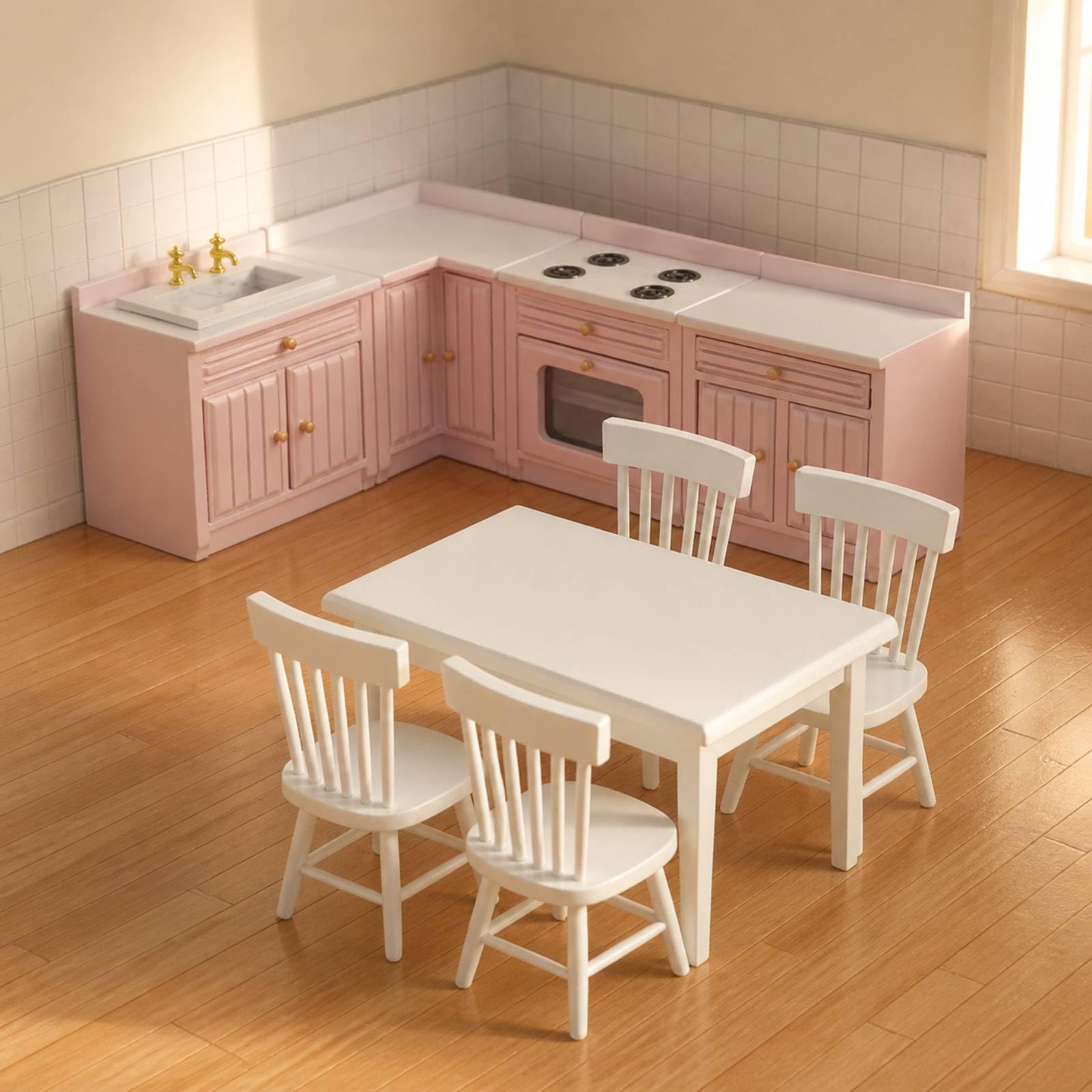 Set e Sala da Pranzo in Miniatura 1:12 Kit in Miniatura con Sedie e Accessori Compatto per Gioco Immaginativo,
