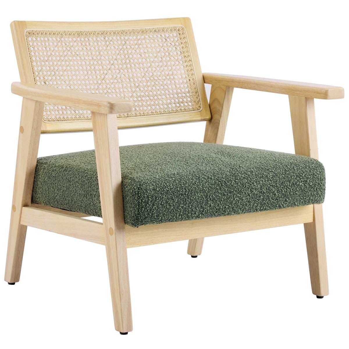 HOMIFAB Fauteuil en Tissu bouclé Vert et cannage Naturel - Tim