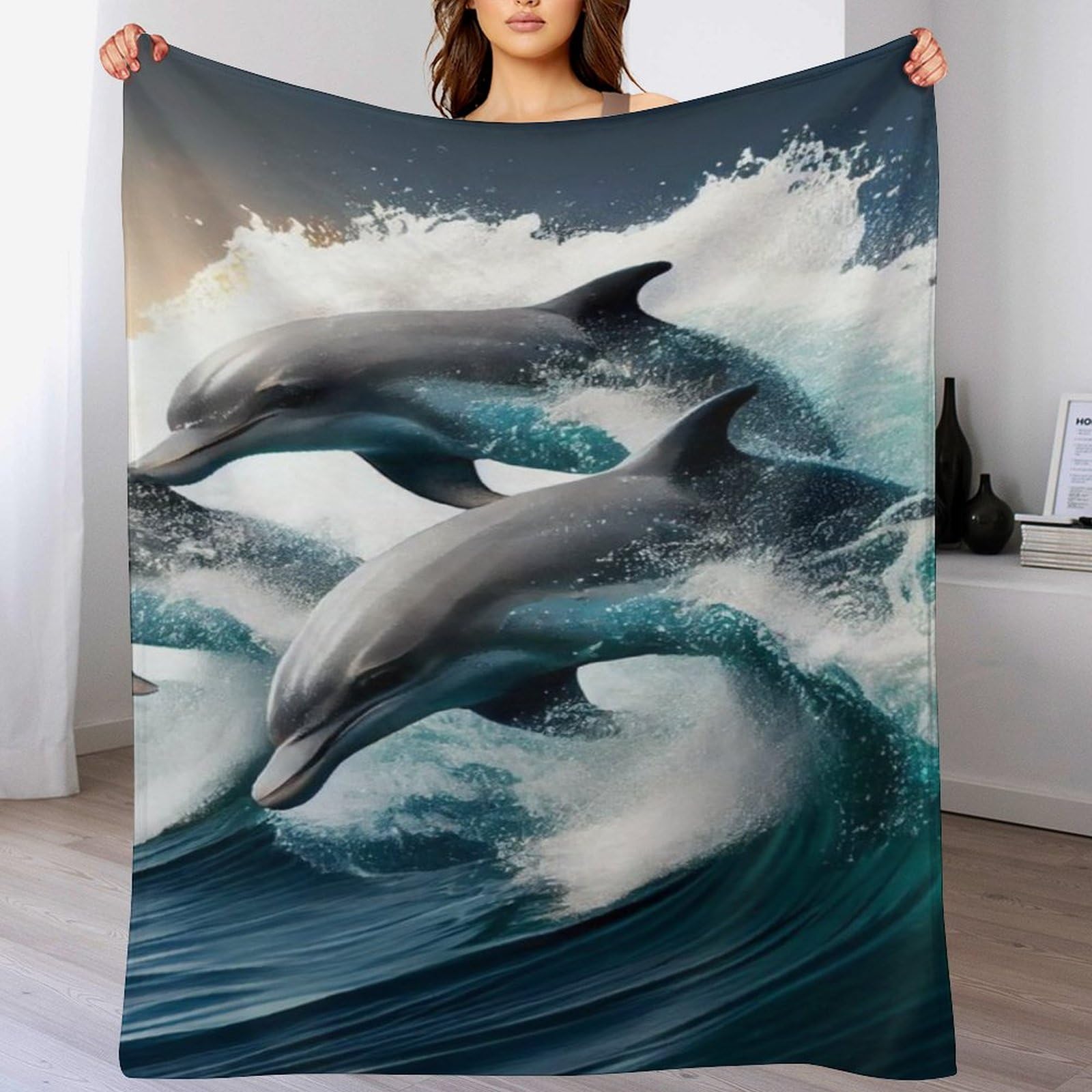 Couverture polaire dauphin pour lit et canapé-lit jeté de canapé moelleux 140x180cm