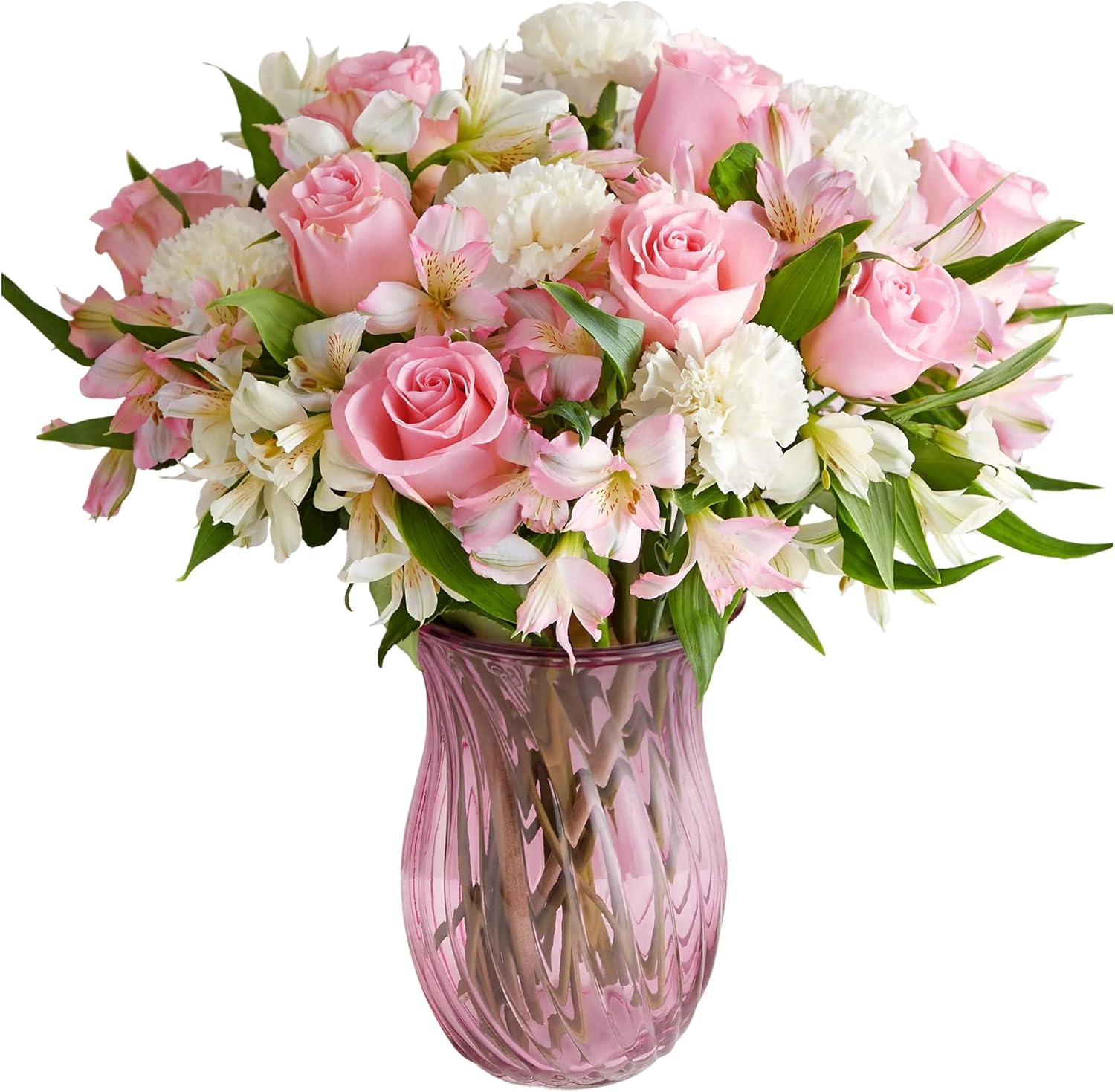 1800 Flowers – Cherished Blooms Double Bouquet (Clear Pink Vase Included) | Fresh Cut Spring Flowers for Delivery | Gift for Mother's Day, Anniversary, Sympathy, and Special Occasions