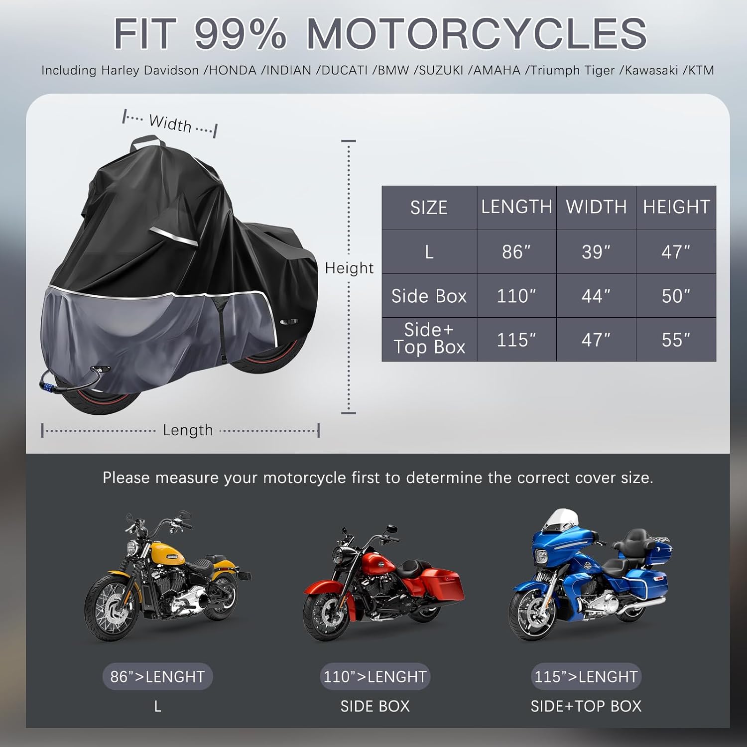 Heavy Duty 600D Waterproof Motorcycle Cover with Side Box, Fit for Touring Models Harley Davidson Road King,Road Glide,Street Glide, Electra Glide,Low Rider-ST Indoor & Outdoor Storage