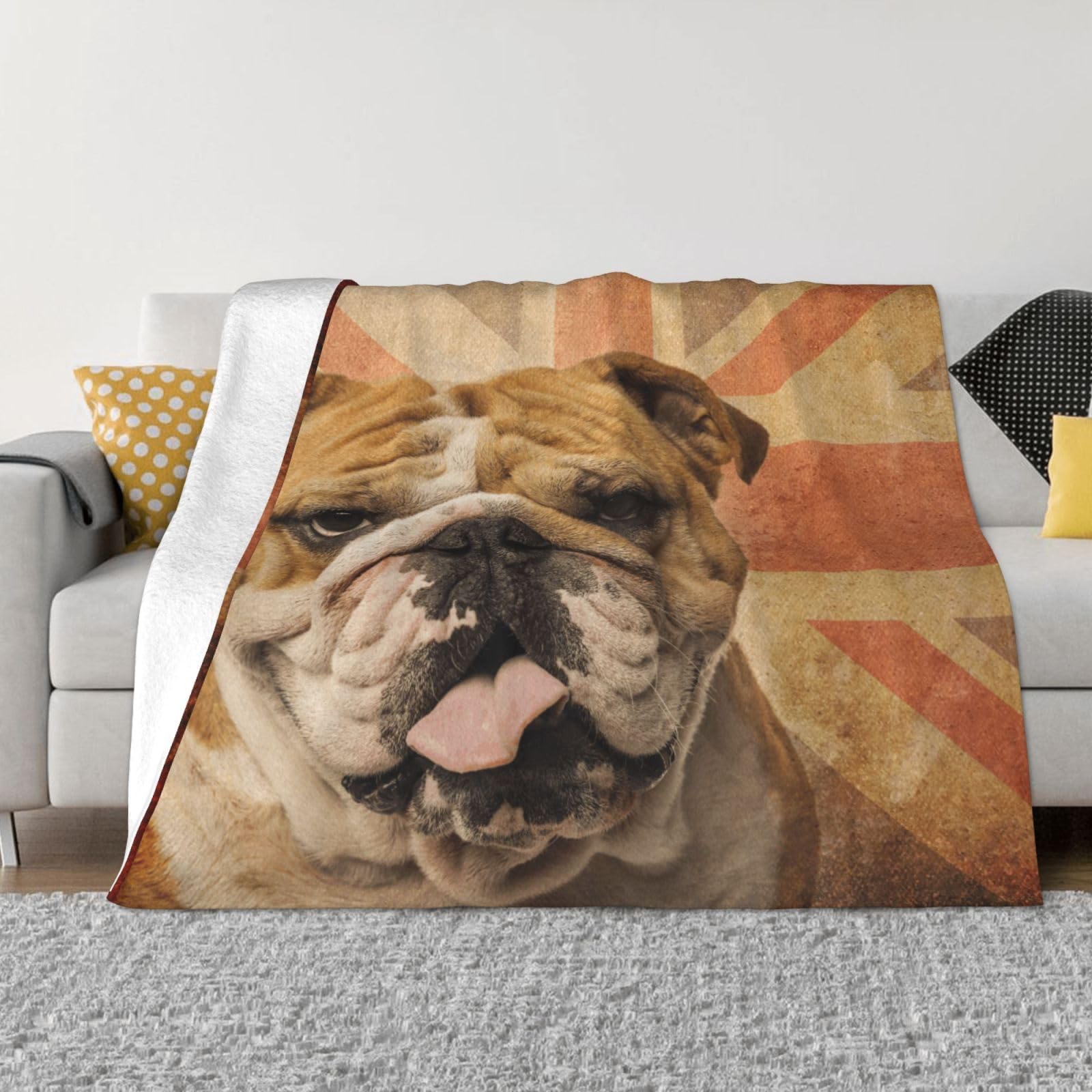 Couverture en polaire plaid chaud bouledogue anglais vintage jeté de lit canapé voyage Mexpekil