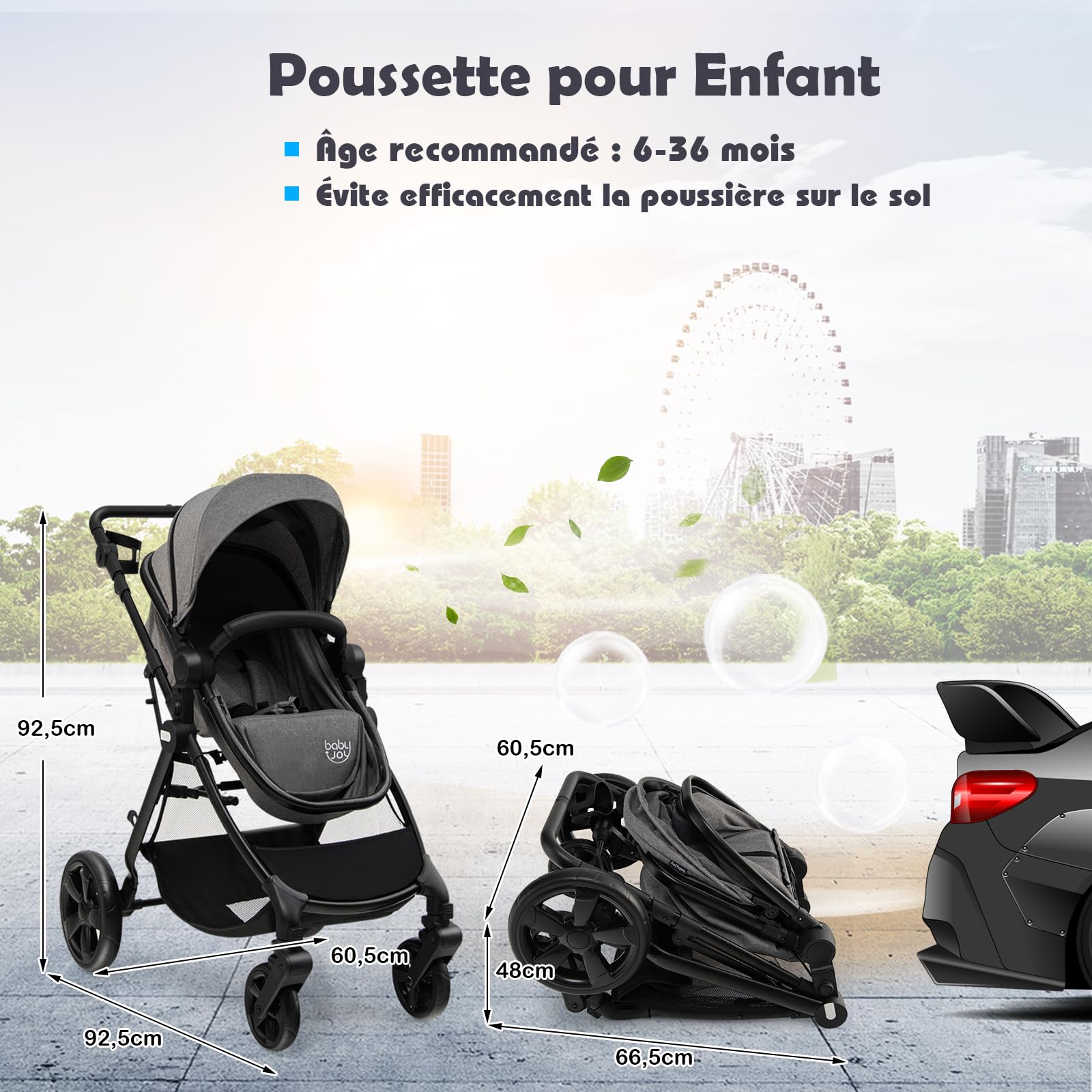 COSTWAY 2 en 1 Poussette Canne Bébé 6-36 Mois avec Auvent & Dossier Réglable, Poussette Haute Paysage Légère avec Siège Réversible, Roues avec Frein, Pliable à une Main, Charge 15kg