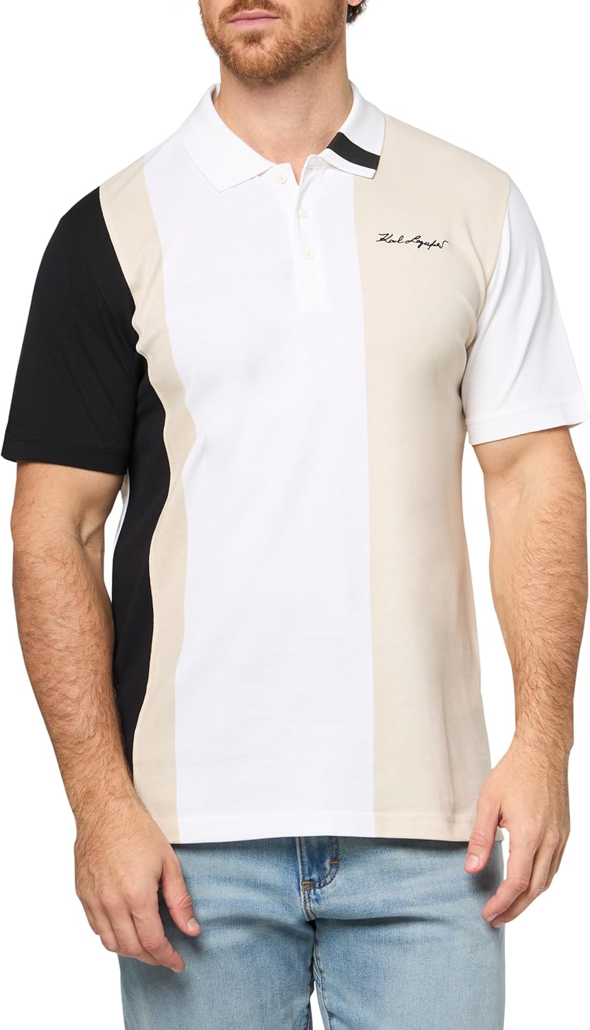KARL LAGERFELD Men's Collared Short Sleeve Color Blocking Polo