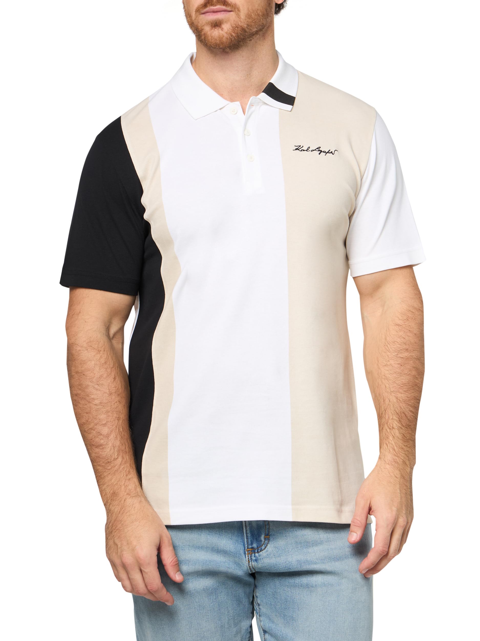 Karl Lagerfeld Collared Short Sleeve Color Blocking Polo Polo a Maniche Corte con Colletto Uomo (Pacco da 1)
