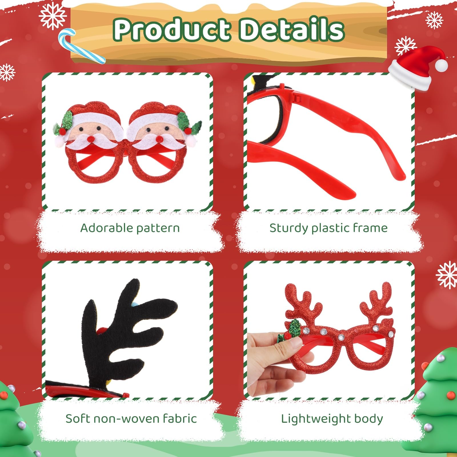 Itoyx 12PCS Christmas Glasses - Party Glasses Decorations Eyewear Accessories Favors - Tree Santa Claus Photo Booth Props Costume - Image 4