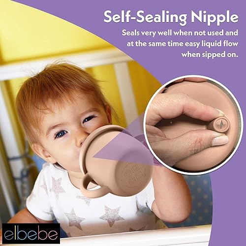Miniatura 3 de elbebe Vaso de entrenamiento de silicona para bebés, vasos versátiles sin BPA para bebés con 3 tapas y pajilla, taza para beber para bebé con