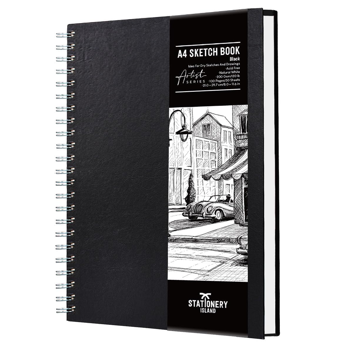 STATIONERY ISLANDA4 Sketchbook, Hardcover Sketch Book with 200GSM Thick Paper, Spiral Bound Sketch Pad A4, Drawing Pad for Sketching, Portrait, 50 Sheets / 100 Pages