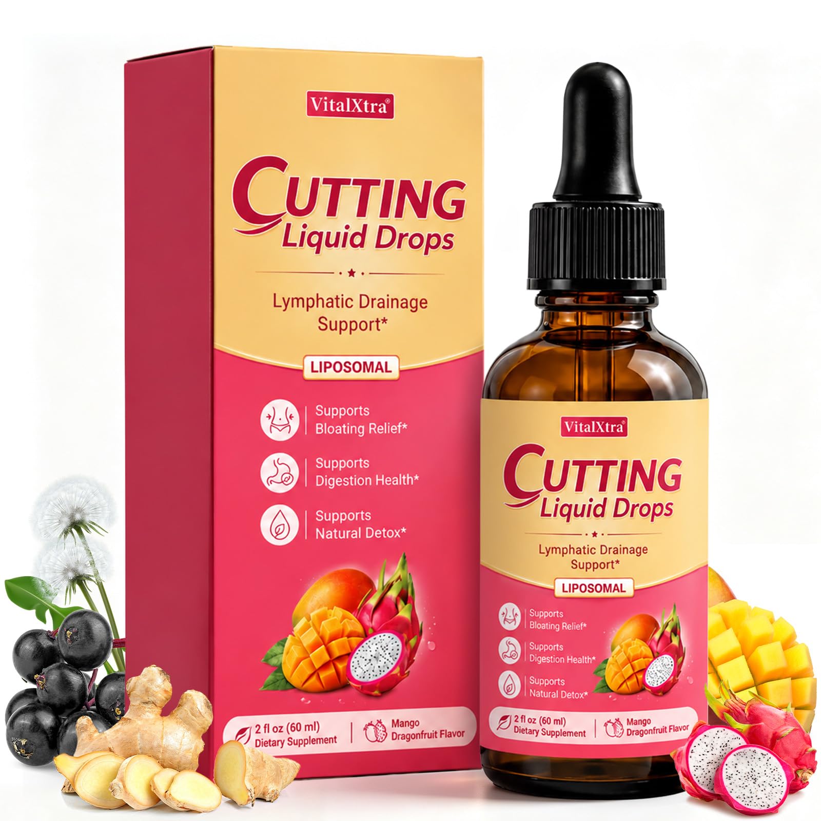 Lymphatic Drainage Drops, Alcohol-Free, Mango Dragonfruit Flavor, 2 Fl Oz