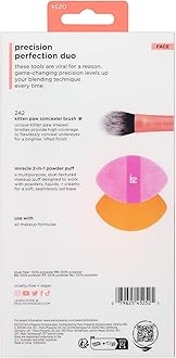 Real Techniques Precision Perfection Duo, Viral Kitten Paw Concealer Brush & Dual-Sided Powder Puff For Powder & Foundation, Travel Friendly Makeup Brush Set, Cruelty-Free, 2 Piece Set