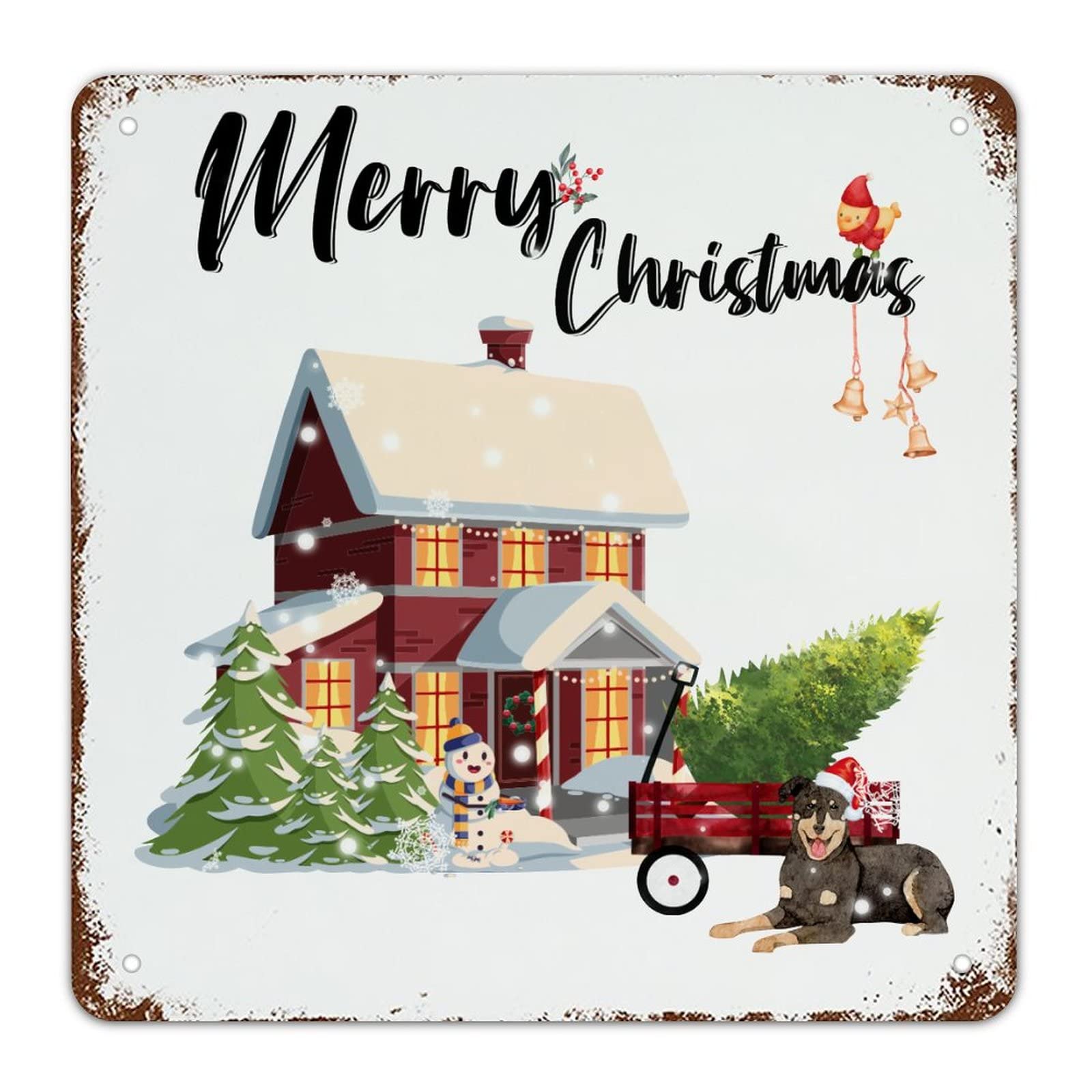 Panneau de Noël rétro en aluminium durable, plaque murale rustique de qualité