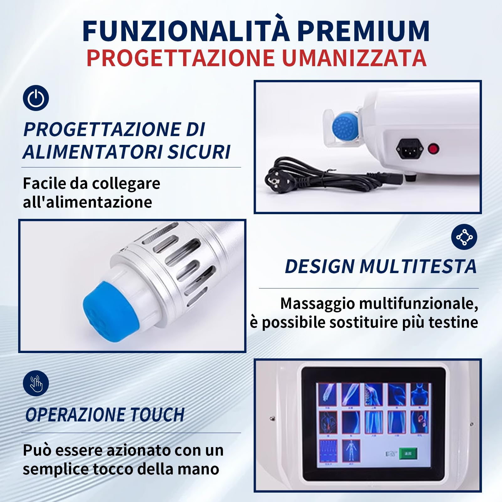 Macchina per Terapia con Onde d'Urto Extracorporee a 7 Testine, Regolabile 1-16Hz e 5-250mm, per Rilassamento Muscolare, Dolori Articolari, Riparazione Tessutale e Circolazione Sanguigna Migliorata