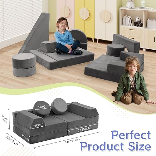 Miniatura 2 de HOMFINE Sofá modular de juego para niños, sofá modular de 16 piezas, sofá para niños, sofá seccional para niños, muebles de dormitorio y sala de