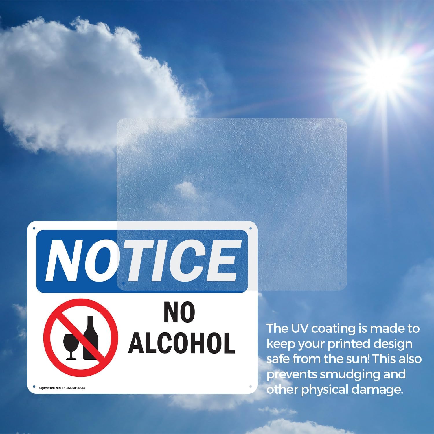 (2 Pack) No Alcohol OSHA Notice Sign 24 Inch X 18 Inch Plastic Sign, Weather Resistant, UV Protected for Workplace, Business, and Construction Site, Made in the USA
