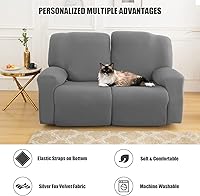 Vista 5 de Funda para sofá biplaza reclinable, 2 asientos elástica reclinable, funda de sofá reclinable con bolsillo lateral, fundas elásticas antideslizantes