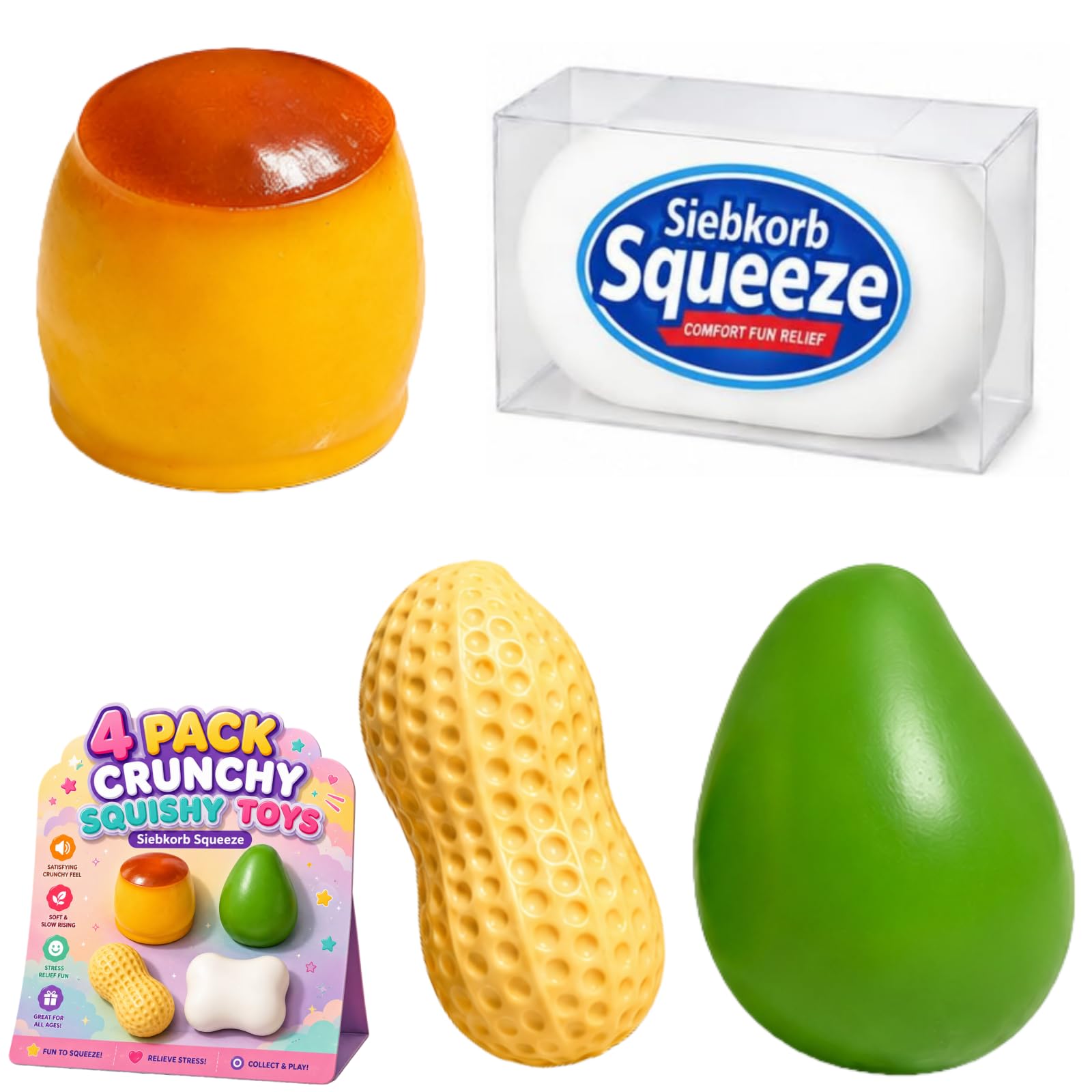 Babuman 4PCS Crunchy Mango Peanut Soap Pudding Squishy Set, Slow Rising Realistic Amsr Stress Ball, Textured Sensory Ball for Anxiety Management Party Favors — image 1