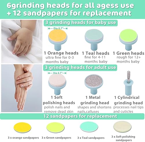 Miniatura 16 de Cortador de uñas eléctrico para bebés, lima de uñas para bebé, 20 en 1, kit de lima de uñas seguro para recién nacidos, niños pequeños o adultos,