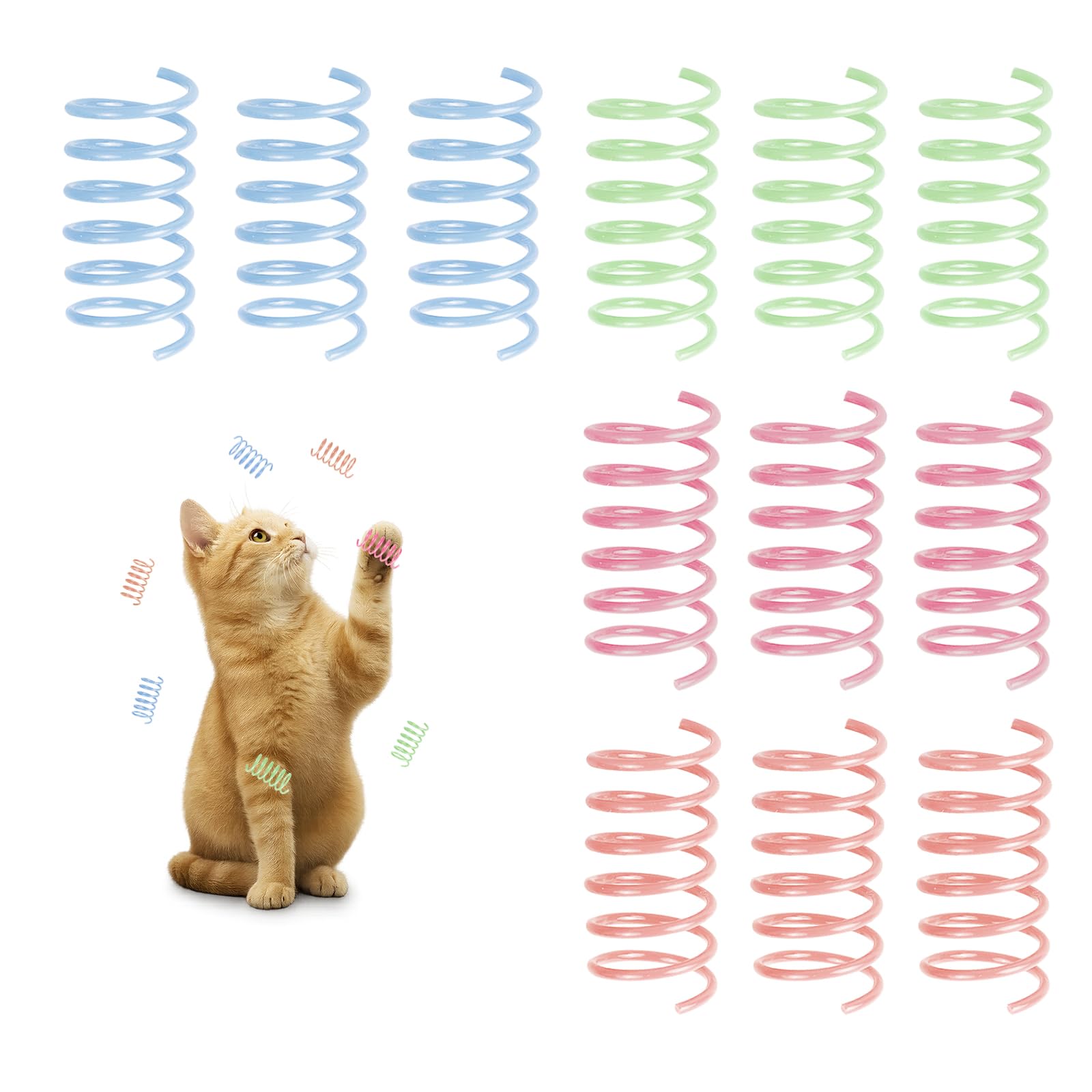 Andiker 12 PCS Glow in the Dark Cat Spring Toys, Elastic Plastic Interactive Cat Toys for Indoor Cats, Kitten Chew Toys for Chewing, Pouncing, Chasing