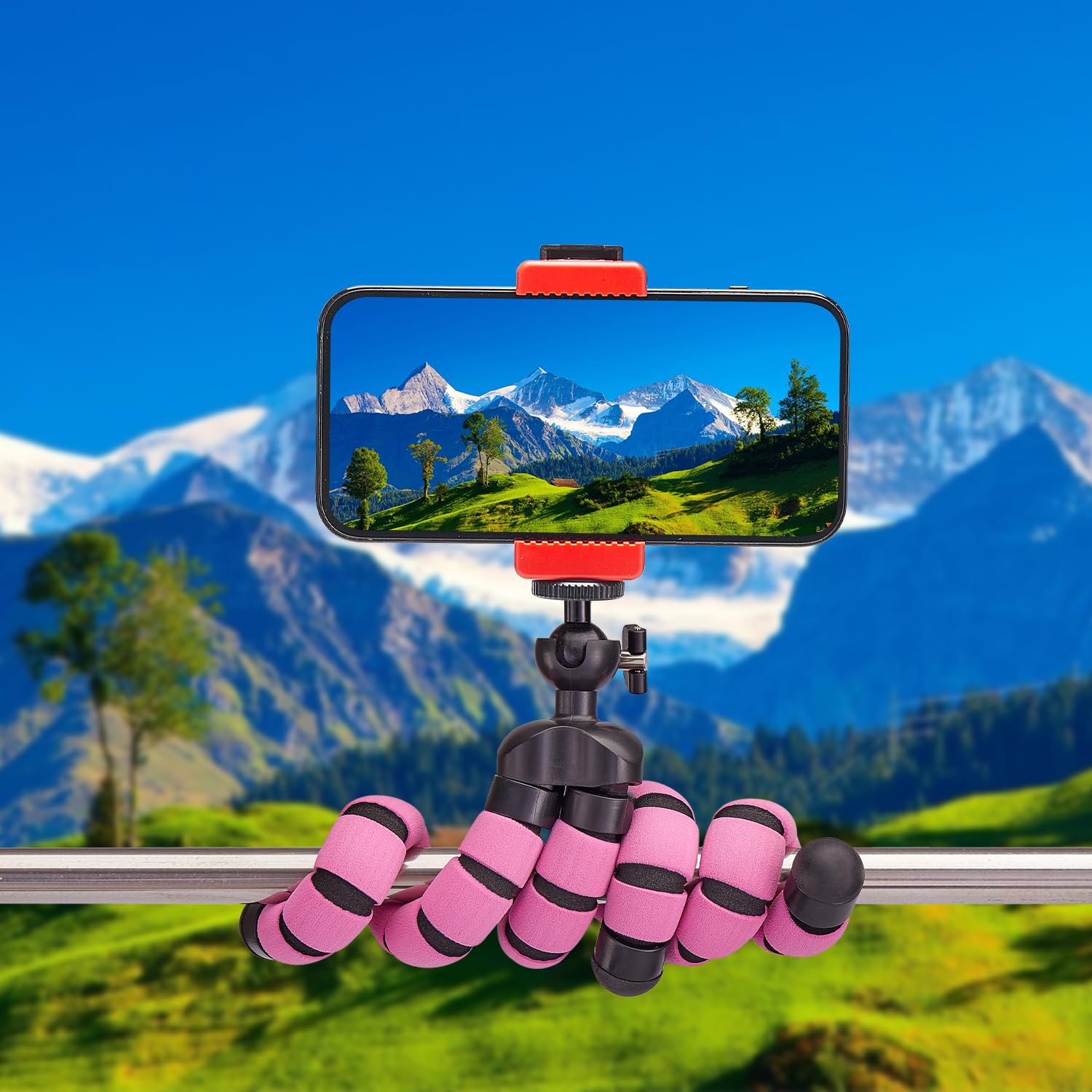 Mini Treppiede Portatile per Telefono Cellulare, Fotocamera, Gopro, Rosa Nero, Alluminio, Compatibile con Smartphone, Fotocamera, Gopro