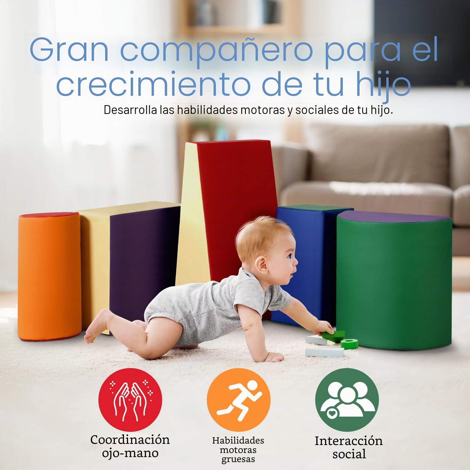 Wilwolfer Juego de 5 Bloques de Espuma para Niños: Cuero PU Bloques Psicomotricidad Infantil - Set de Escalada Suave Ligero para Interior Infantil Juego de Trepar y Gatear Regalo para Bebés(Clásico)