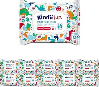 Kindii Fun Nawilżany Papier Toaletowy - spłukiwalny - połączenie nawilżanego papieru i mokrej chusteczki - oczyszcza, odświeża okolice intymne - rumianek - aloes - neutralne PH - 600 szt. - 10x60 szt.