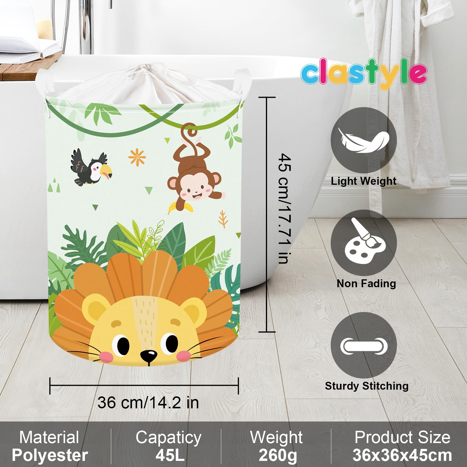 HNYQQL Babywasmand 96L, extra grote canvas mand met dinosauruspatronen, ronde speelgoedmand gebruikt voor het opbergen van groot zacht speelgoed en kleding. Maat 40 (L) x40 (B) x60 (H) CM