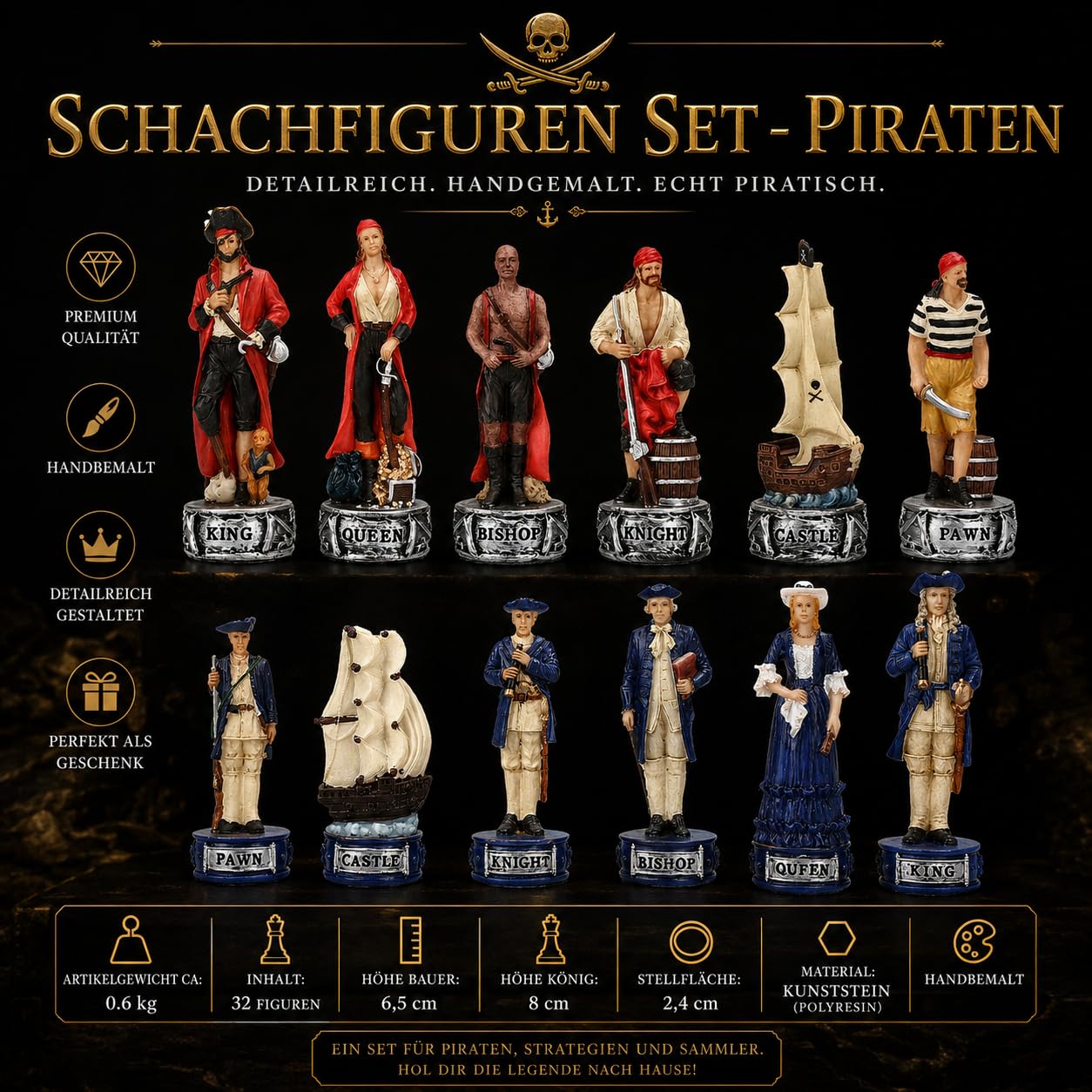 Veronese - Figuras de ajedrez piratas contra marina (32 figuras de hasta 8