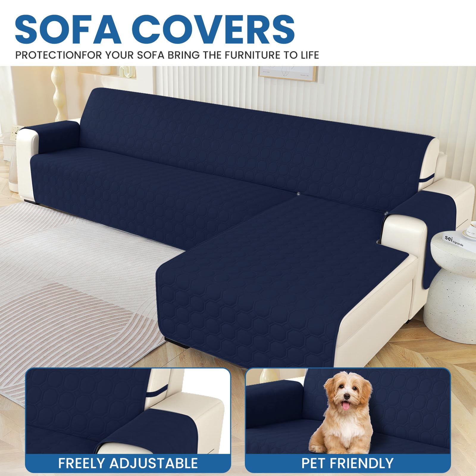 Ystyle Copridivano Impermeabile con Penisola 2 Posti (L 210 CM), Copri Divano Angolare Destra/Sinistra Universale Reversibile, Copridivani Chaise longue Antigraffio Antimacchia, Blu Scuro