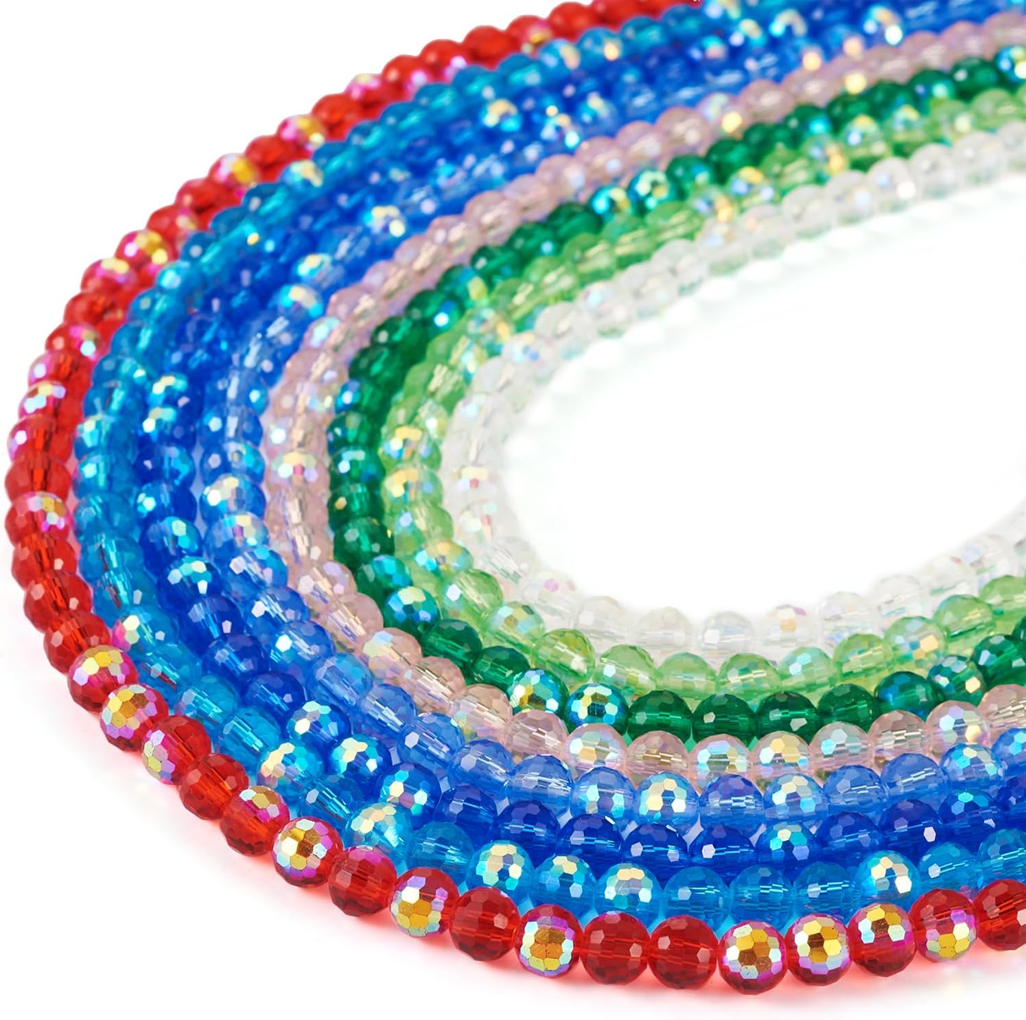 760Pcs 6x5mm Faceted Round Glass Beads 8 Colors Clear Crystal Beads AB Color Small Rondelle Beads Strands for Crafts DIY Friendship Bracelets Jewelry Making Supplies