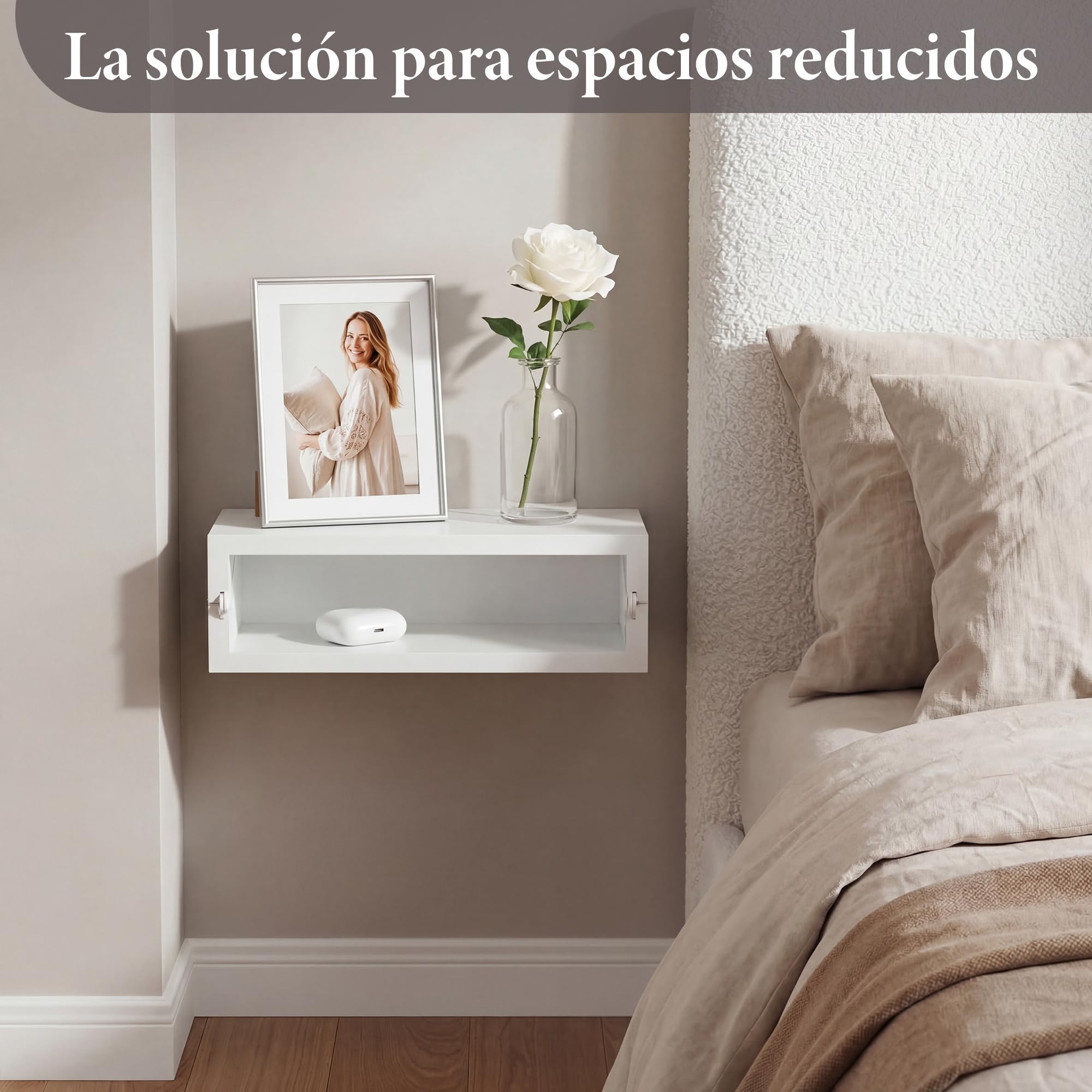 SUMGAR Mesilla de Noche con Estante Blanco - Mesita de Noche Plegable para Cama y Litera - Cajón para Dormitorio y Sala de Estar - Mini Colgante de Pared para Sostenedor de la Bebida,32x12x10cm