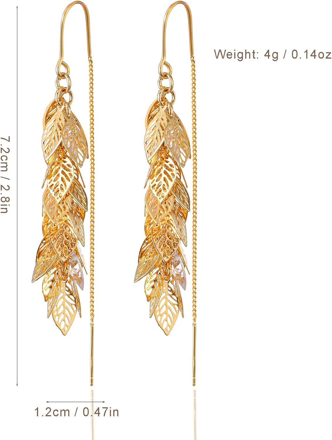14K Gold Plated Leaf Threader Crystal Earrings for Women, Long Tassel Elegant Dangle Drop Earrings for Weddings, Galas, and Formal Events, Hypoallergenic Lightweight Jewelry Idea Gift - Image 4