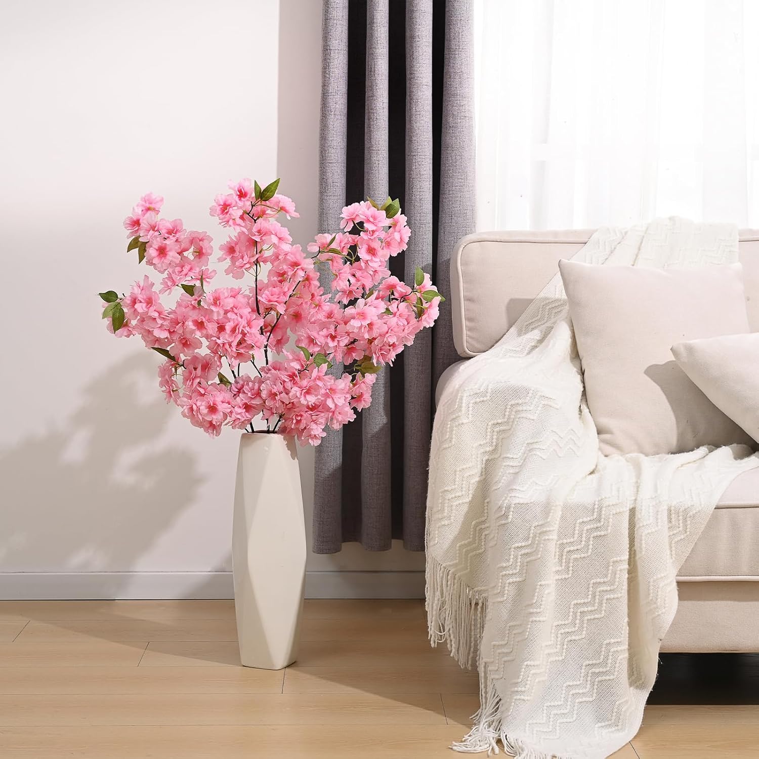 Sunm Boutique Pink Faux Cherry Blossom Branches, Artificial Cherry Blossom Stems Cherry Blossom Flowers Vase Arrangements for Wedding Home Party Kitchen Decor, Set of 3 - Image 9