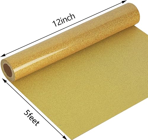 Miniatura 2 de guangyintong Rollos de vinilo de transferencia de calor con purpurina dorada, vinilo dorado para planchar de 12 pulgadas x 5 pies para camisetas,