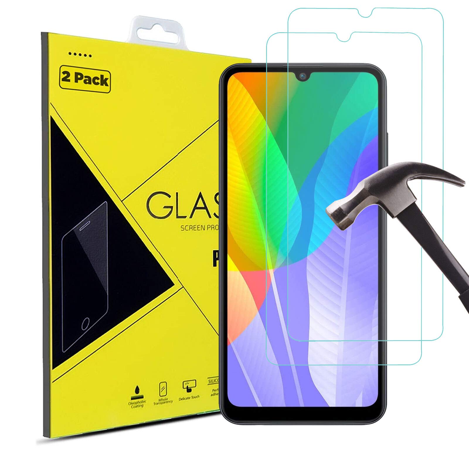 Pro_Gadgets_LTD2 Piece Tempered Glass Screen Protector for Huawei Y6P 9H Hardness, Bubble-Free, Anti-Scratch, HD Screen Protector Film