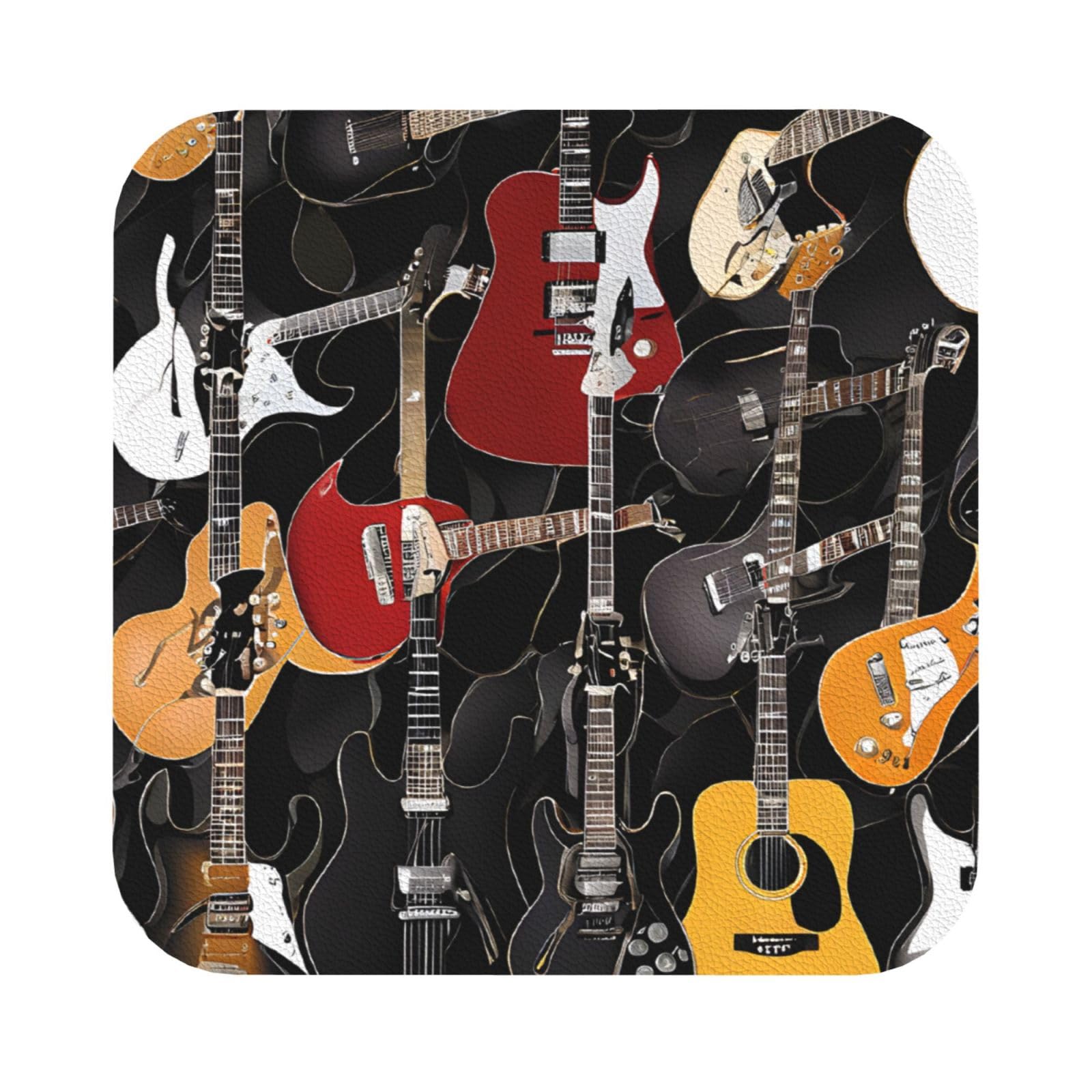 Aspoijhn Square (Colorful Guitars) Leather Coaster Set Of 6 Premium Drink Coasters For Home Office Restaurant Bar