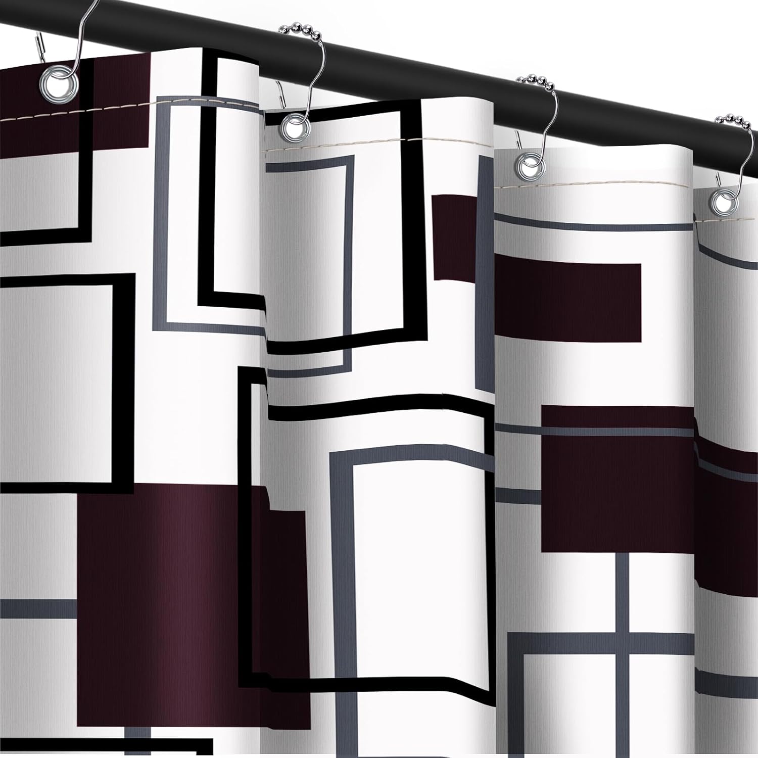 Burgundy Geometric Shower Curtain Maroon and Dark Red Abstract Modern Shower Curtains for Bathroom Decor, Waterproof Fabric with Hooks 70 x 72 Inch