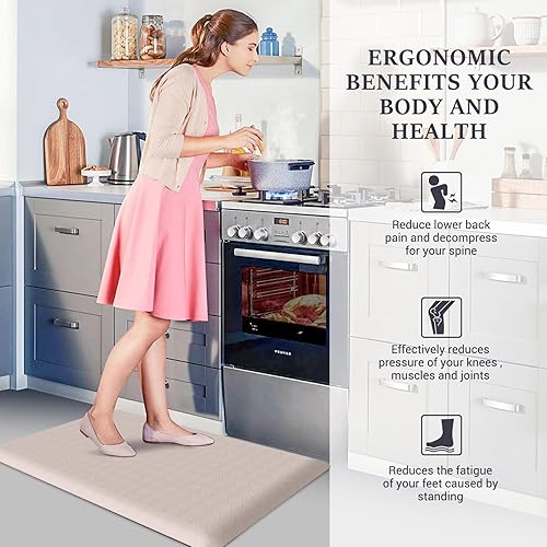 Vista 146 de HappyTrends - Tapete acolchado antifatiga y antideslizante, 17.3 x 28 pulgadas, grueso, resistente, impermeable, ergonómico, cómodo, para cocina