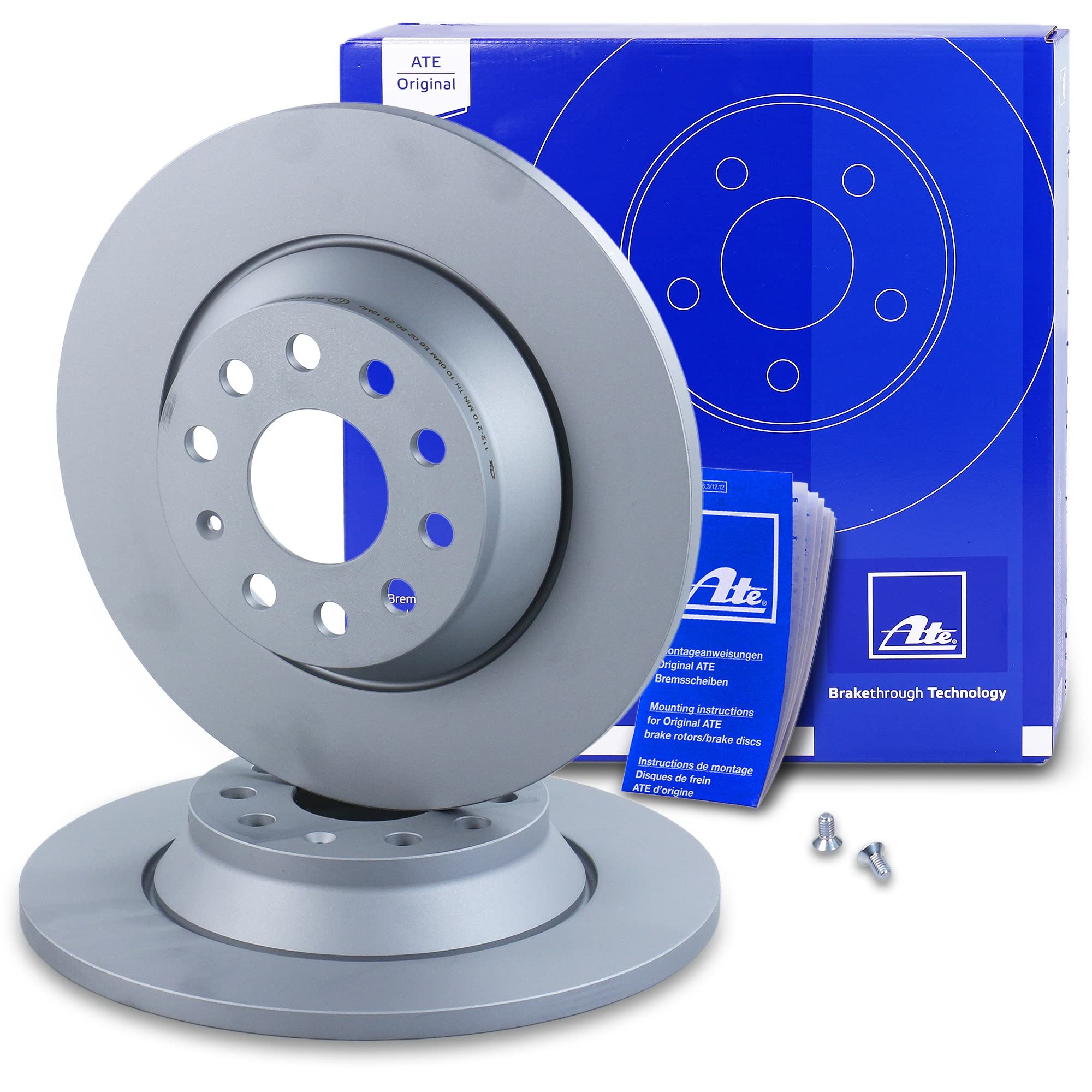 ATE Bremsenset inkl. Bremsscheiben vorne Ø 312 mm belüftet + hinten Ø 300 mm voll und Bremsbeläge vorne + hinten und Warnkontakt Kompatibel mit AUDI A3, SEAT, SKODA, VW GOLF, PASSAT, TIGUAN, TOURAN